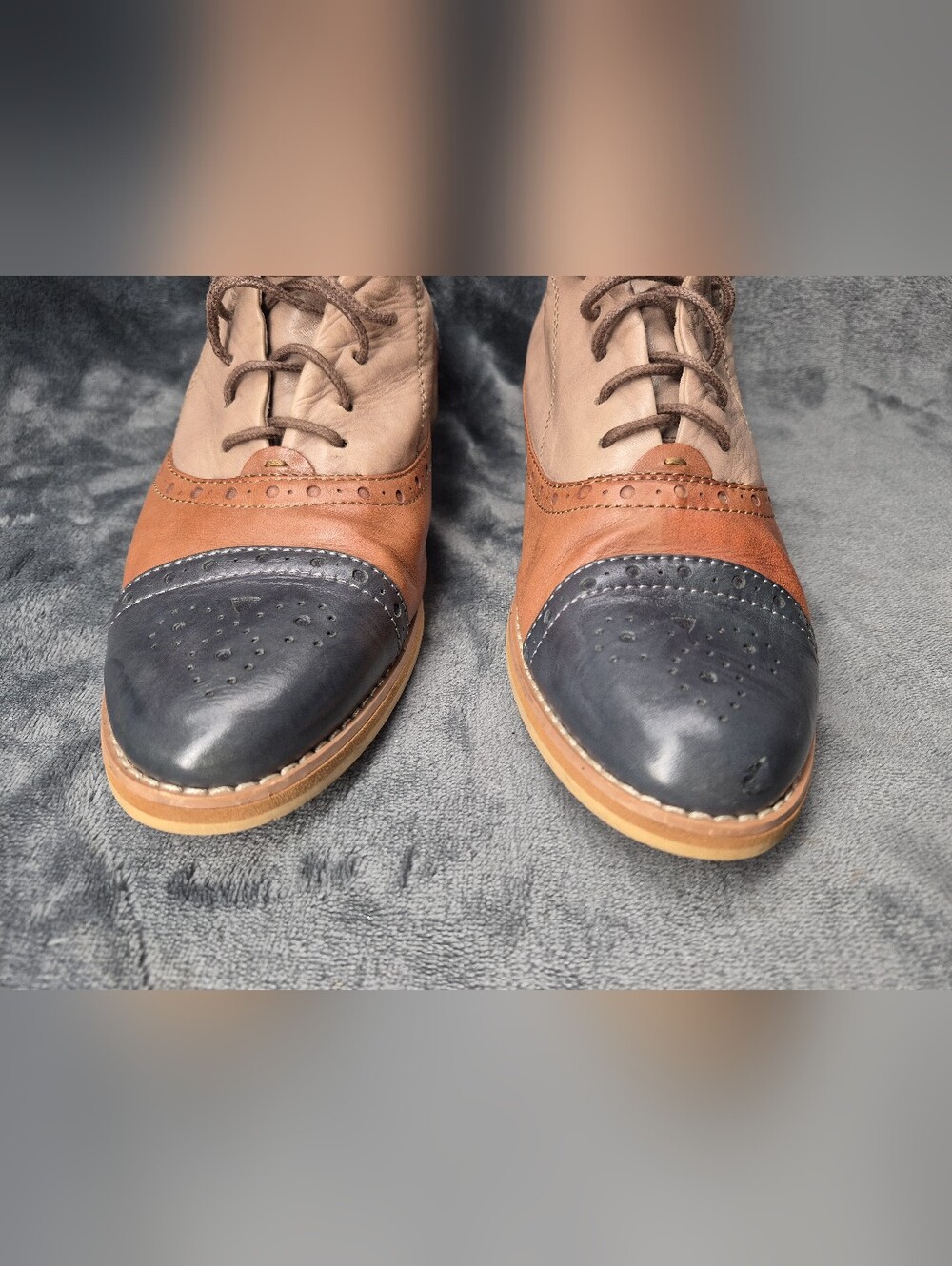 Regarde Le Ciel Women's Blue & Brown Leather Suede Oxford Shoes US Sz 40 ( 9.5)